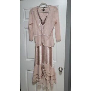 Komarov Beaded Detail Pleated Satin/Chiffon Dress with Jacket Size: M